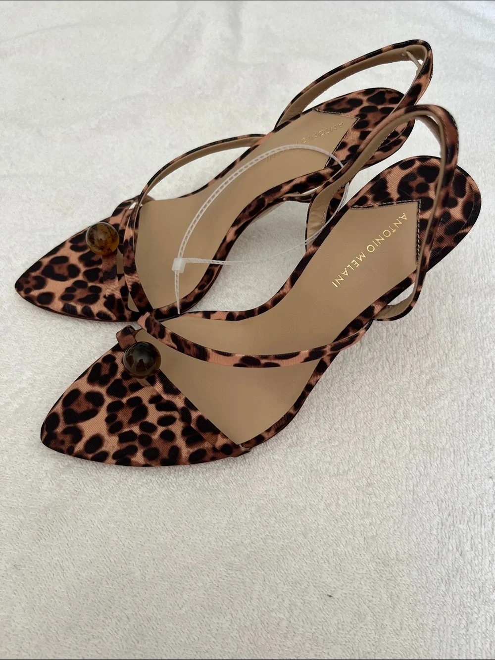 ANTONIO MELANI Leopard-Print Slingback Heels with Bead Accent - Brown/Black
